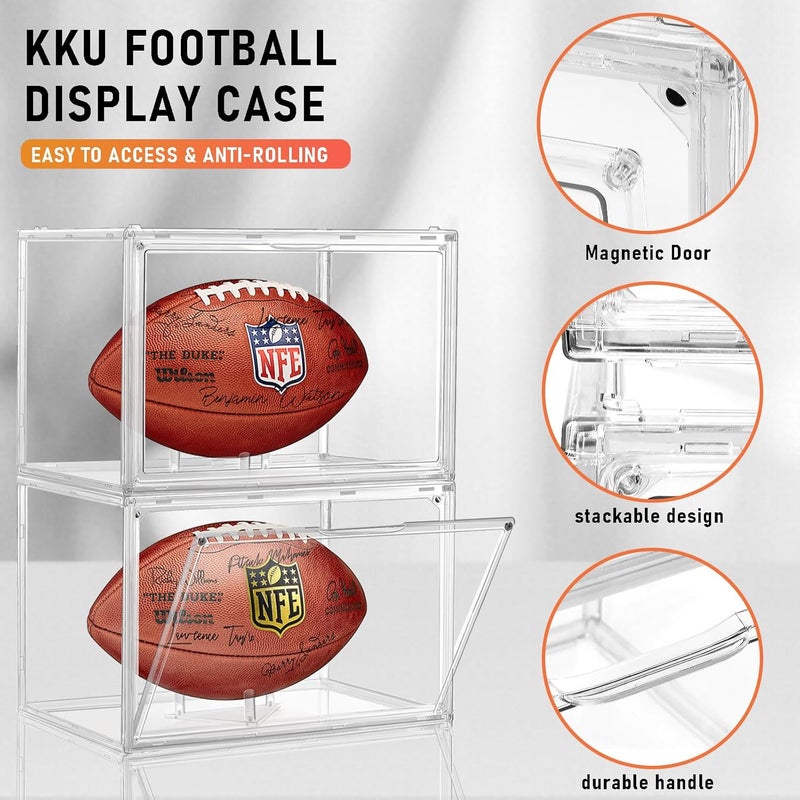 KKU Football Display Case, Acrylic Clear Football Case Full Size with Magnetic Door, Professional Memorabilia Football Display Boxes Football Holder Dust and UV Protection - Image 3